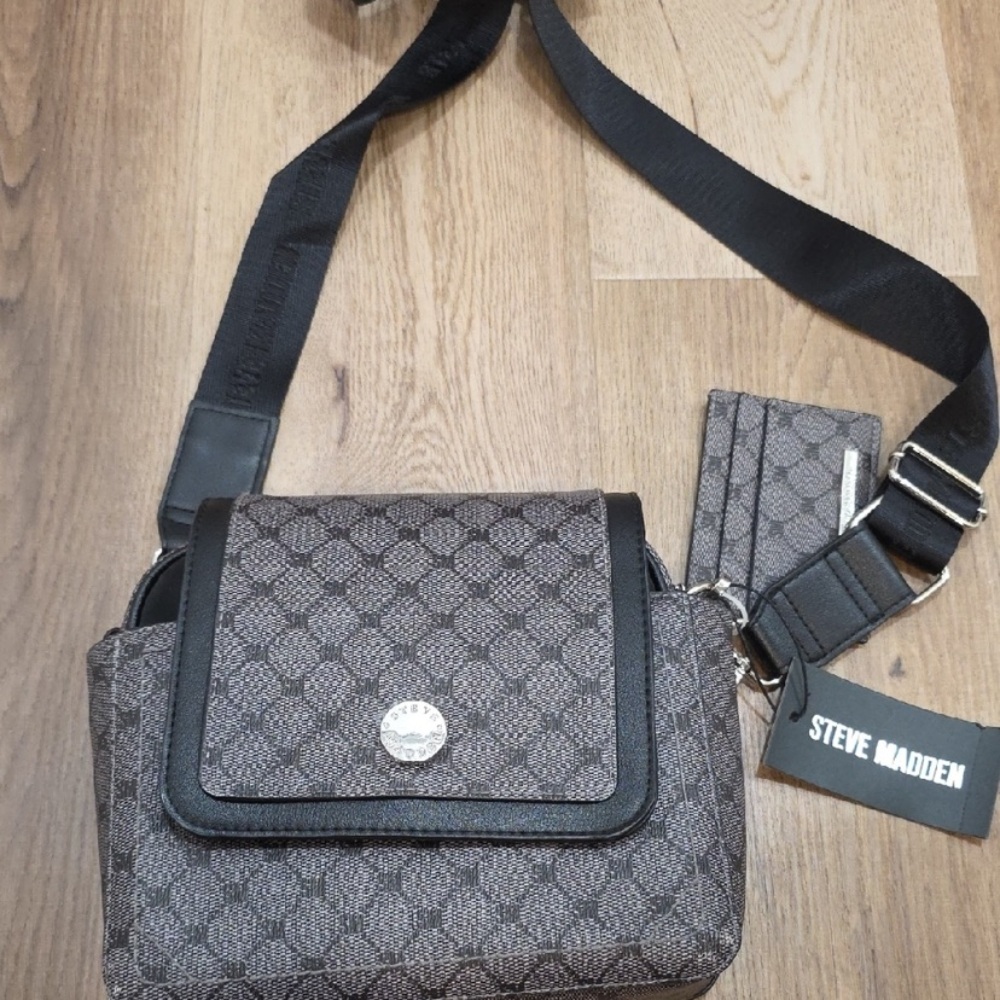 Steve Madden Black Patterned Crossbody Bag with card holder
